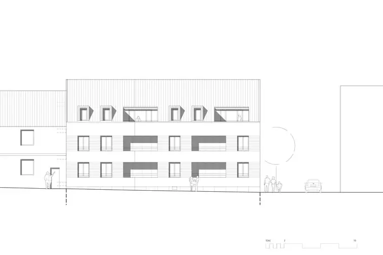 Ansicht Nord-Ost/Nikolaistraße: die großen Loggien blicken ins Grüne Ansicht Nord-Ost/Nikolaistraße: die großen Loggien blicken ins Grüne