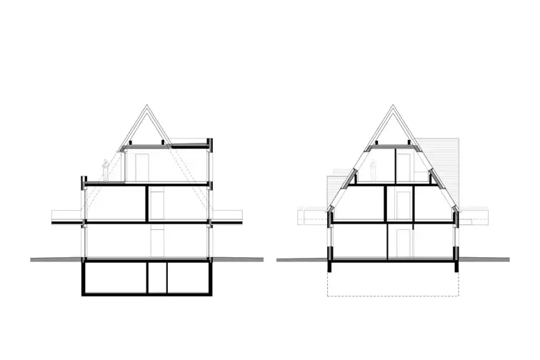 Querschnitte: das Haus ist gartenseitig teilunterkellert Querschnitte: das Haus ist gartenseitig teilunterkellert