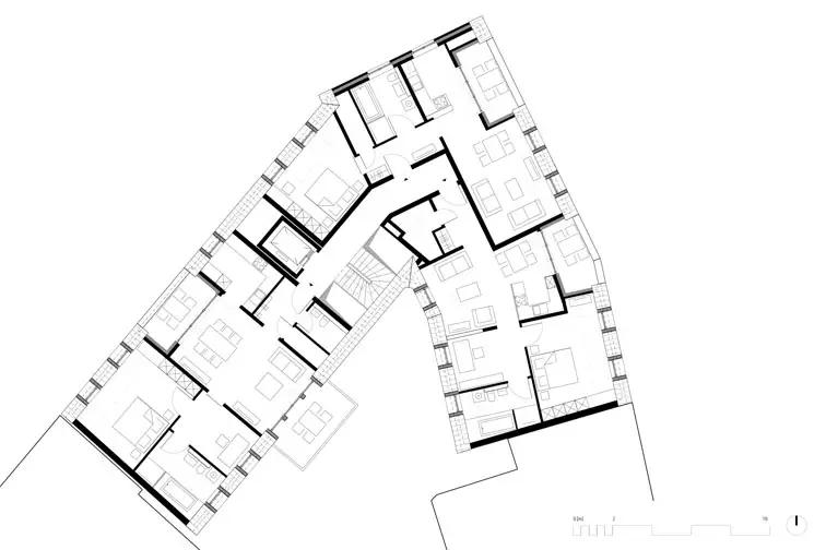 Grundriss Dachgeschoss: jede Wohnung besitzt eine Dachterasse oder einen Balkon Grundriss Dachgeschoss: jede Wohnung besitzt eine Dachterasse oder einen Balkon